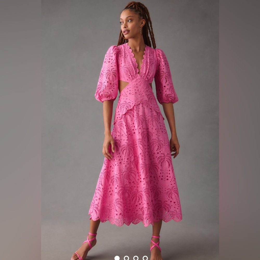 Farm Rio Scalloped Palm Eyelet Cutout Dress